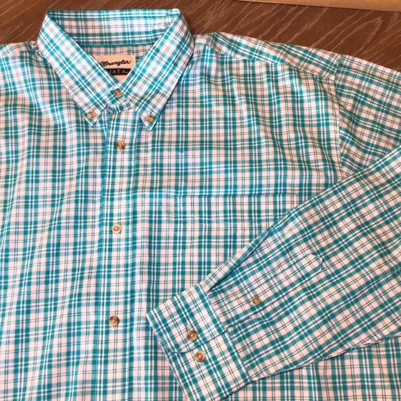 Wrangler Men’s Riata Turquoise Blue Plaid Long Sleeve Button Up Shirt Size XXL - Picture 1 of 11